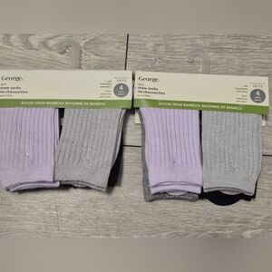 Lot Of 2 George Girls 4pairs Crew Socks - Black, Gray, Lavender. Shoe Size 10-13